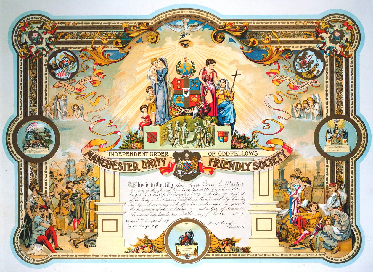 Embedsindehavers certifikat fra Female Lodge of the Manchester Unity Friendly Society, 1929 af Unbekannt