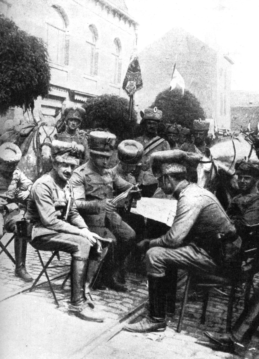 Officerer i Husarerne, Chaussee de Louvain, Bruxelles, Første Verdenskrig, 1914 af Unbekannt