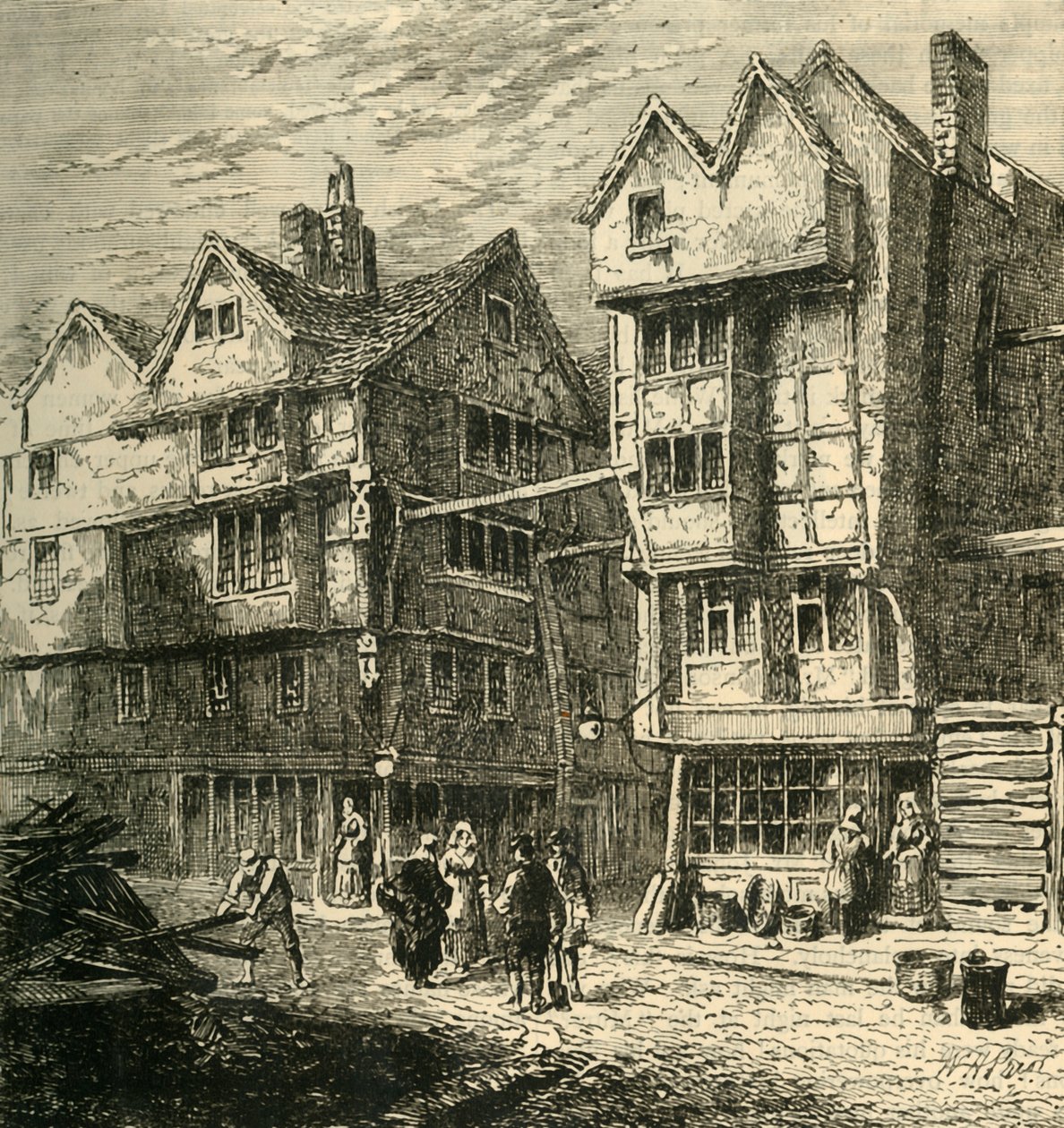 Gamle huse, der tidligere stod i Butchers Row, omkring 1800, 1881. af Unbekannt