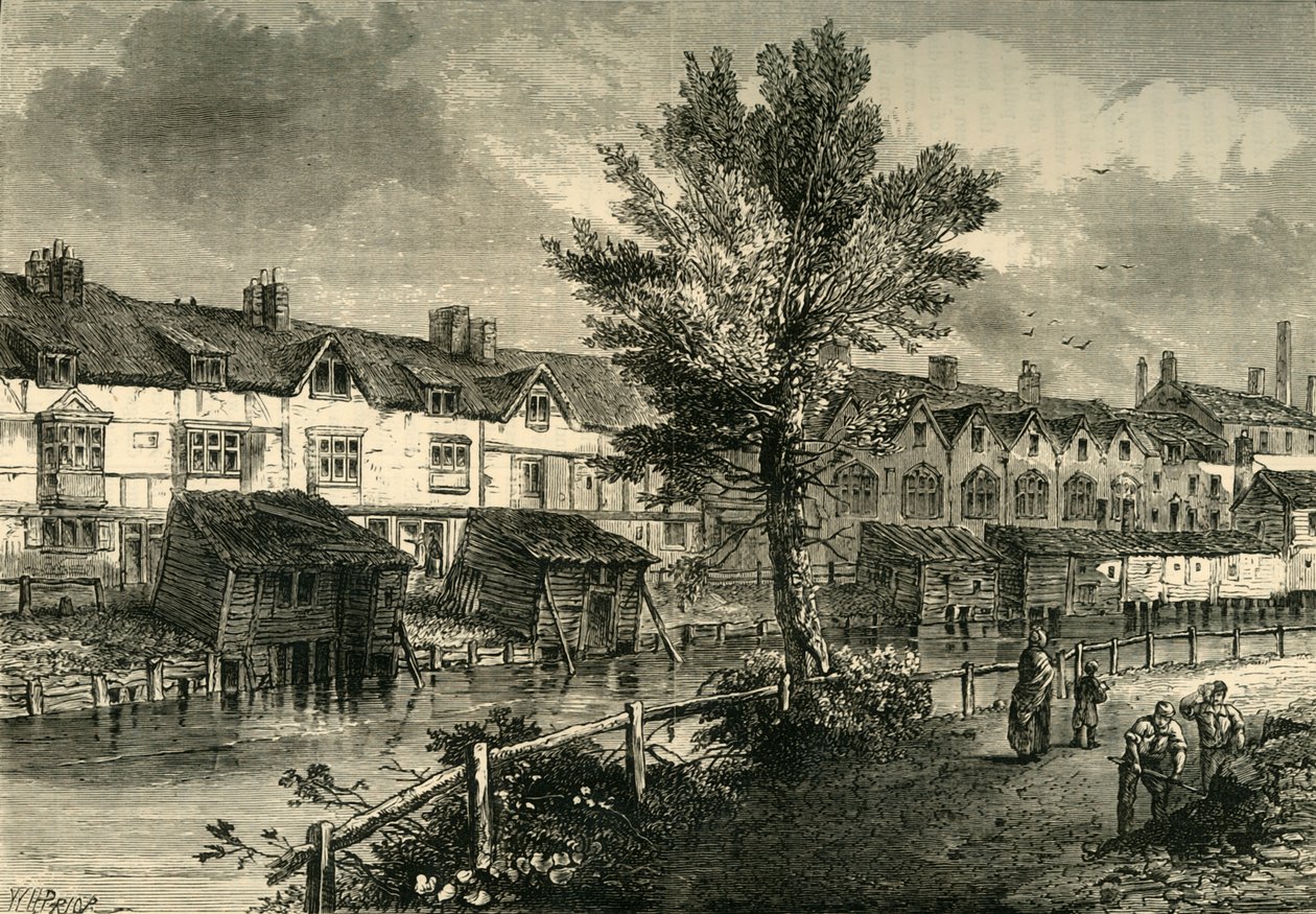 Gamle huse i London Street, Dockhead, omkring 1810, c1878. af Unbekannt