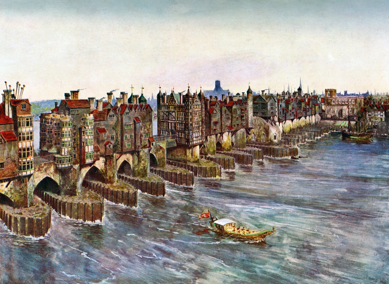 Old London Bridge, omkring 1630, c1900-1920 af Unbekannt