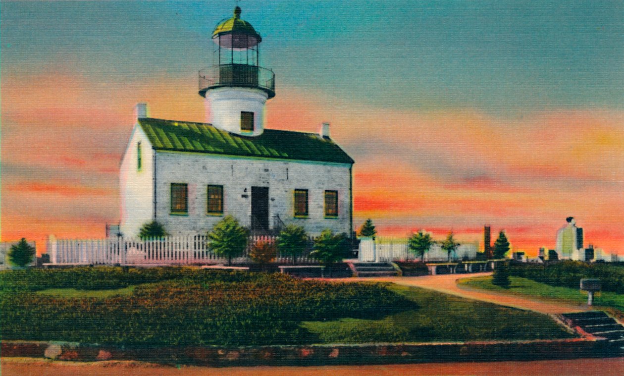 Gammelt spansk fyrtårn, bygget 1850. San Diego, Californien, c1941 af Unbekannt