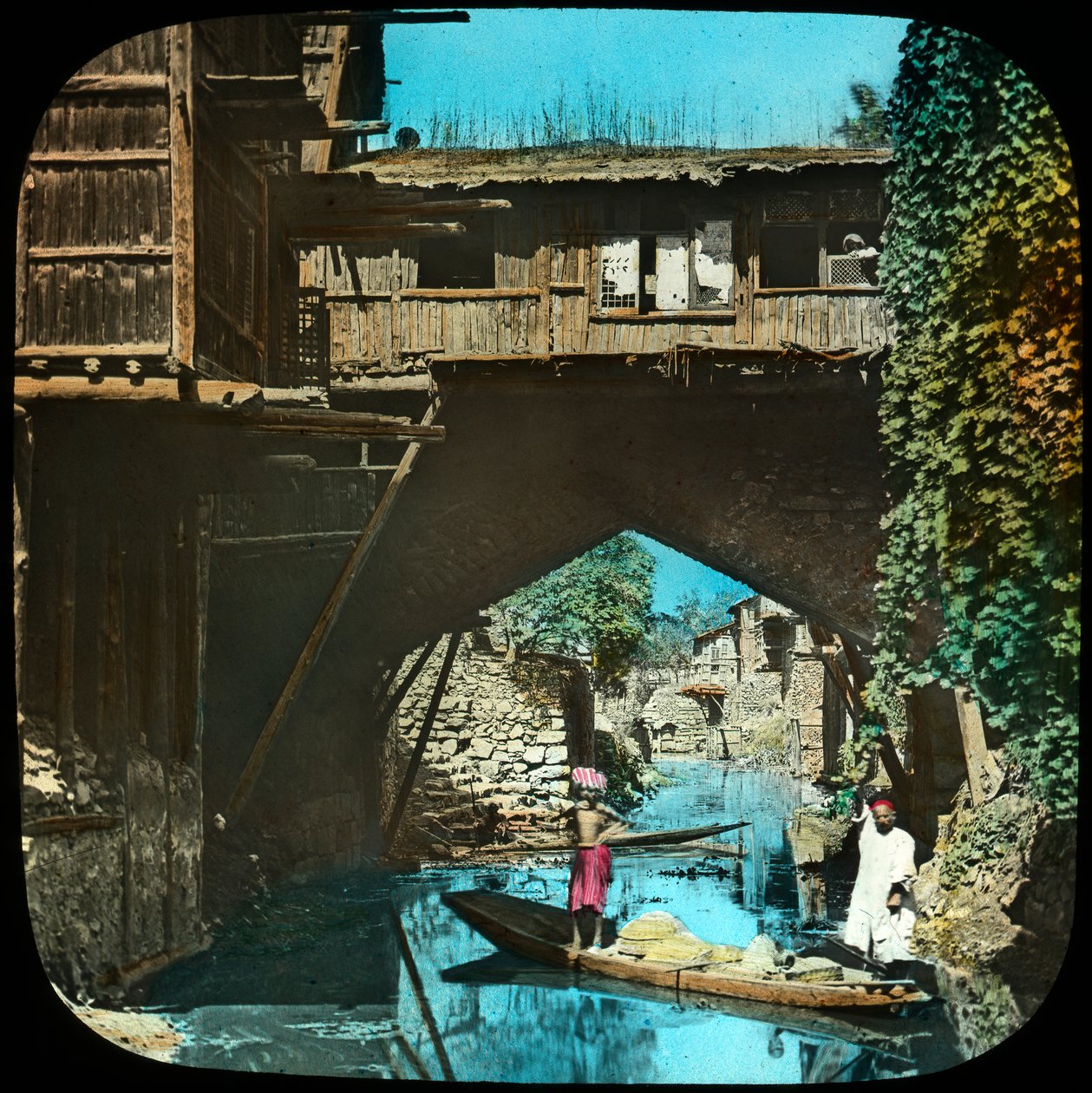 Gammel bro, Srinagar, Kashmir, Indien, slutningen af det 19. eller begyndelsen af det 20. århundrede af Unbekannt