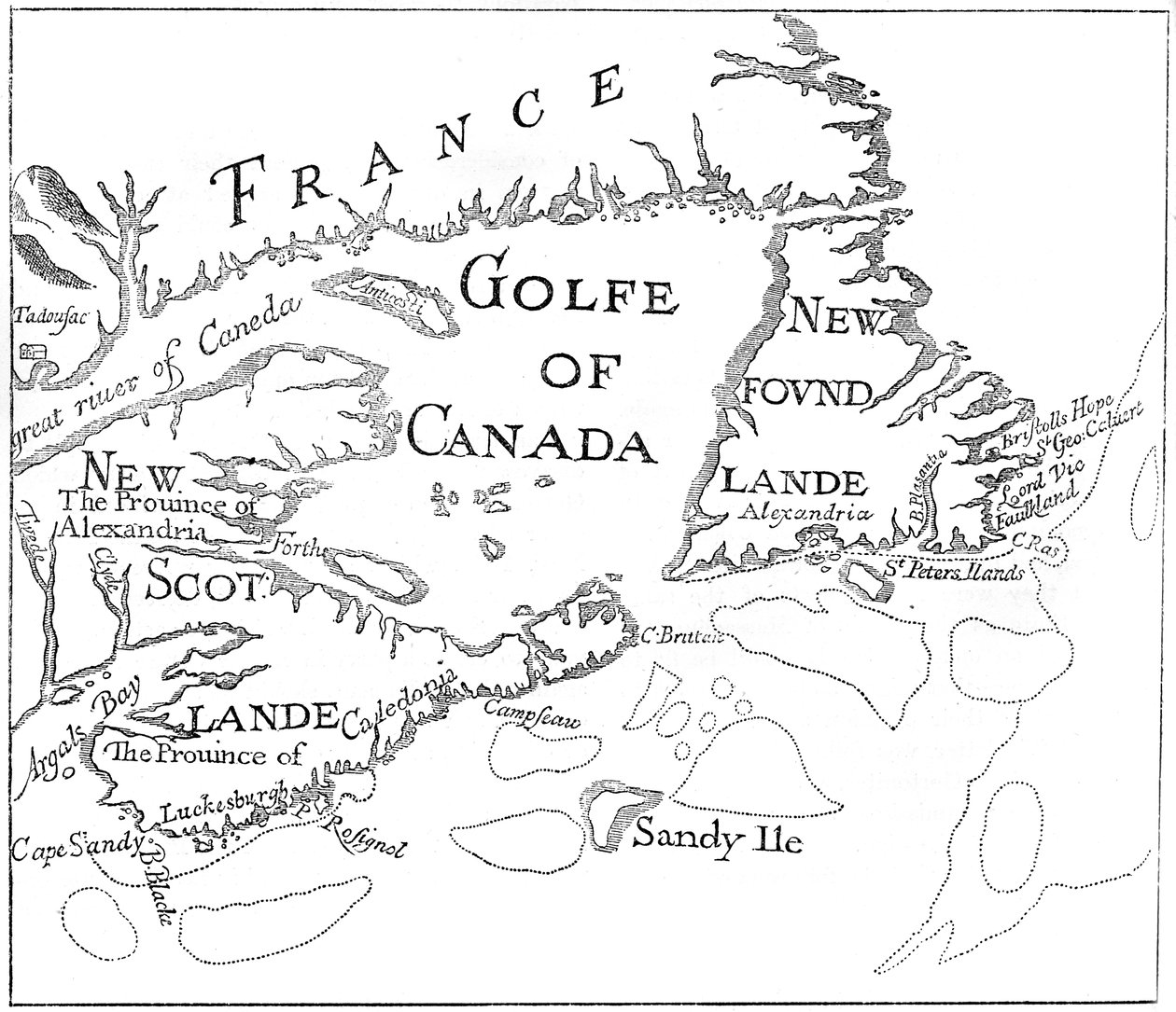 Gammelt kort over Acadia, 1600-tallet c1880 af Unbekannt