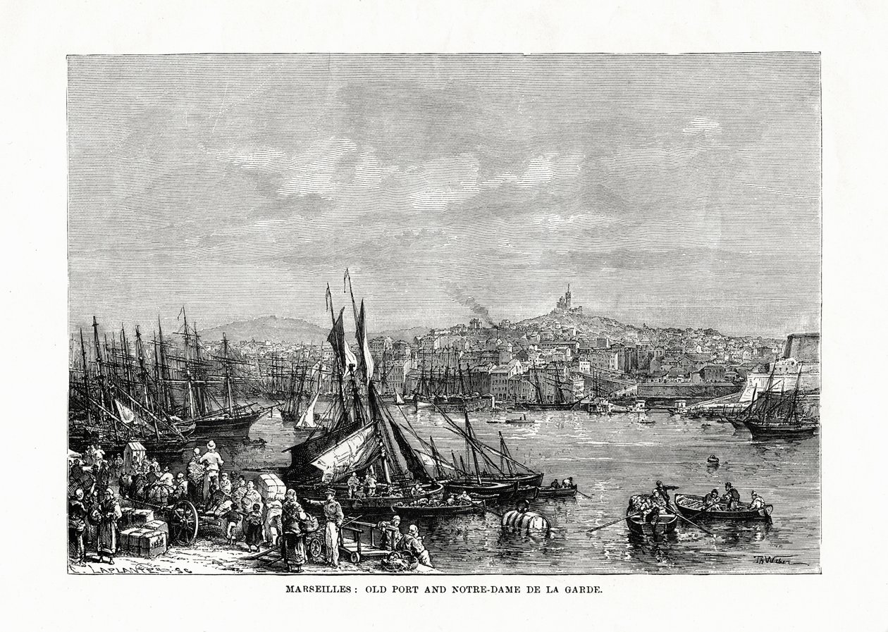 Gammel havn og Notre Dame de la Garde, Marseille, Frankrig, 1879 af Unbekannt