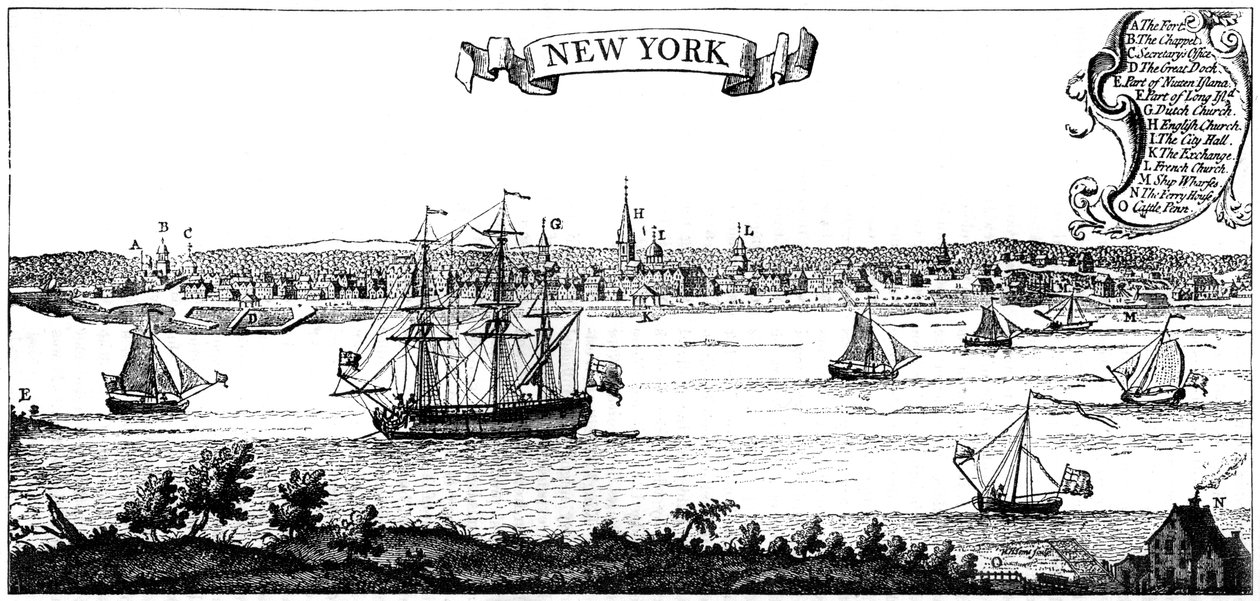 Gammel udsigt over New York, 1730 c1880 af Unbekannt
