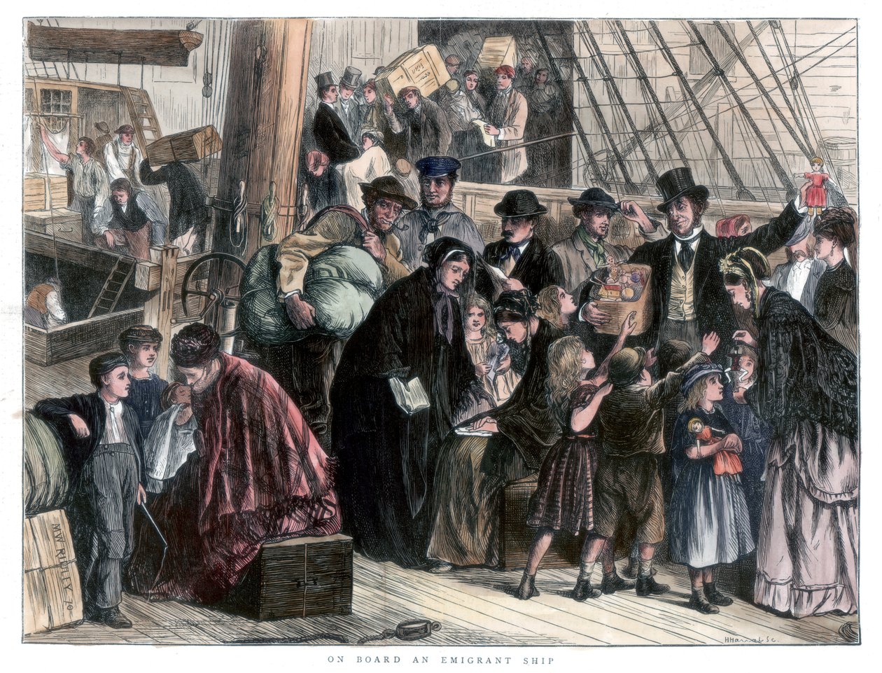 Om bord på emigrantskibet, 1871 af Unbekannt