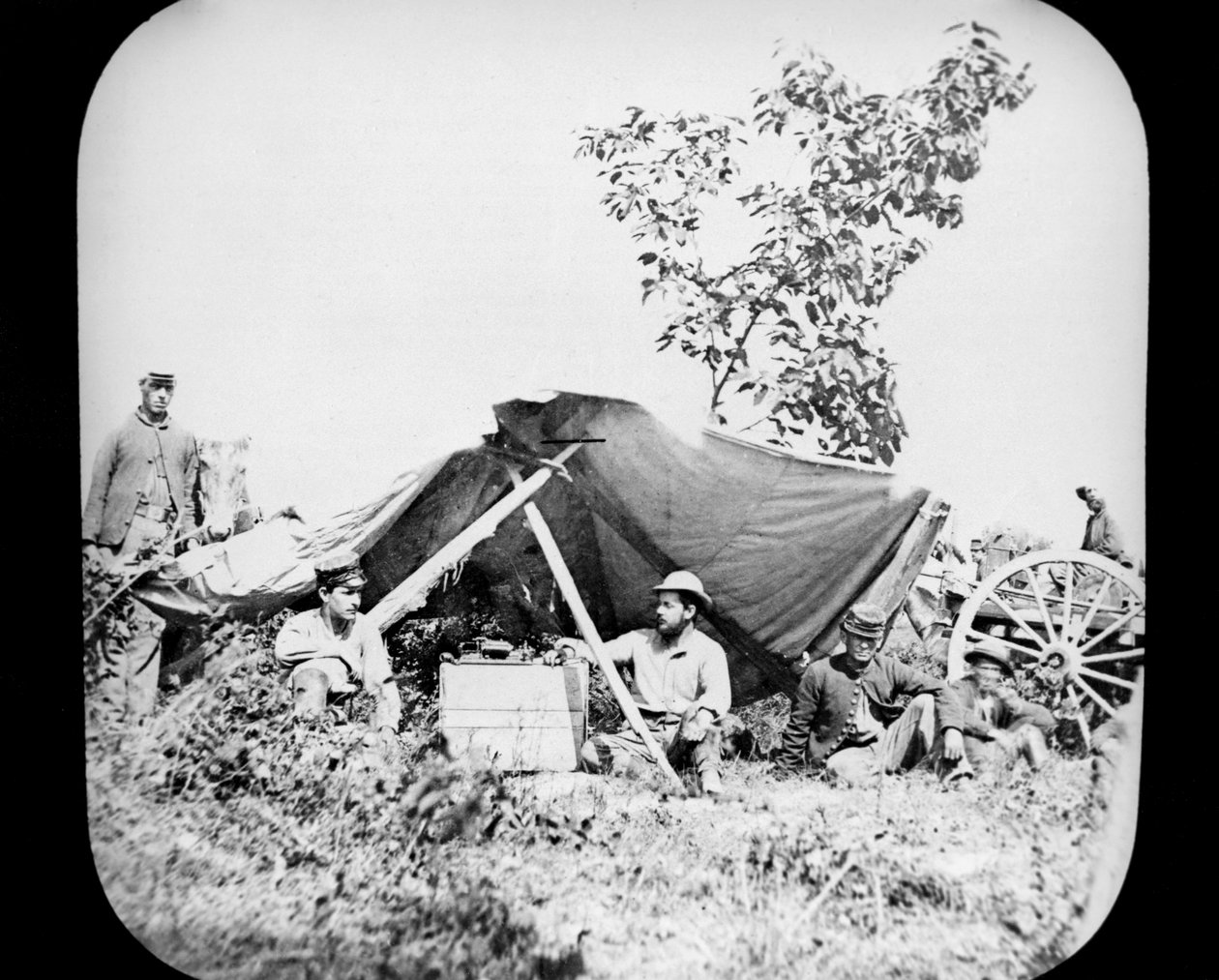 En af General Grants Union Field Telegraph-stationer under den amerikanske borgerkrig, 1861-1865 af Unbekannt