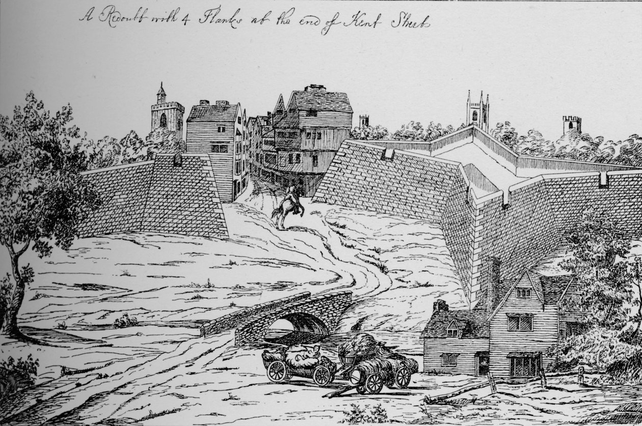 Et af forterne rejst af parlamentet til forsvar af London under borgerkrigen, c1808, af Unbekannt