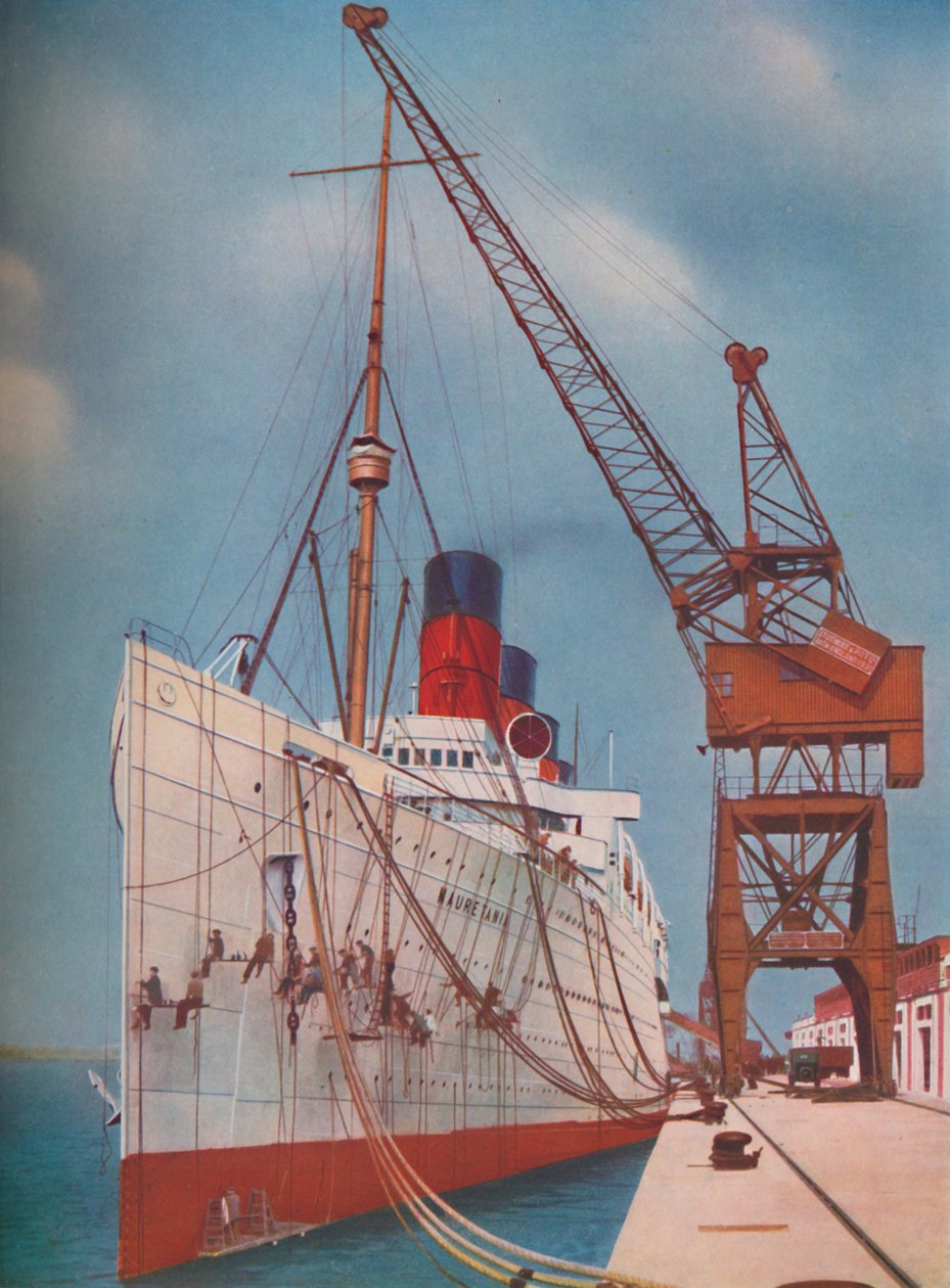 En af de mest populære transatlantiske linier, Mauretania ved Southampton, 1937 af Unbekannt