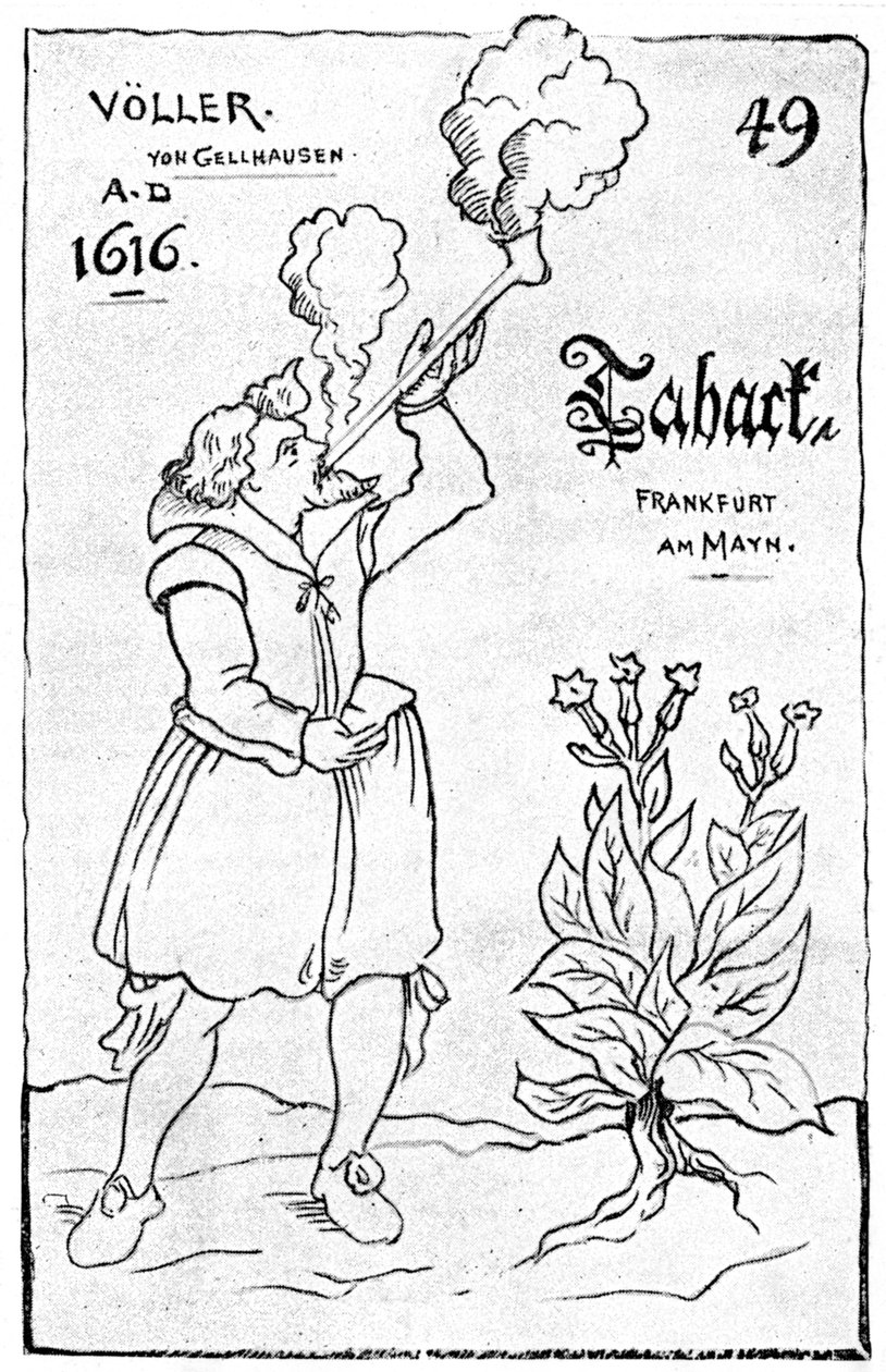 En af de tidligste illustrationer af rygning, 1616 1890 af Unbekannt