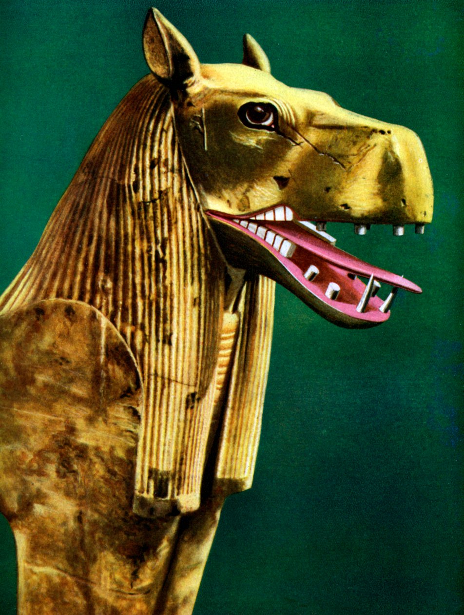 En af tvillingstøtterne på en ceremoniel sofa fundet i Tutankhamons grav, Egypten, 1933-1934 af Unbekannt