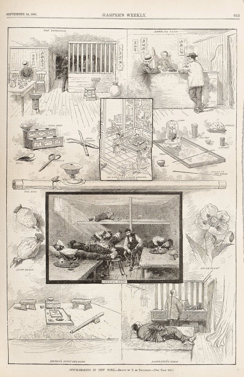 Opium-rygning i New York fra Harpers Weekly, 24. september 1881, 1881 af Unbekannt