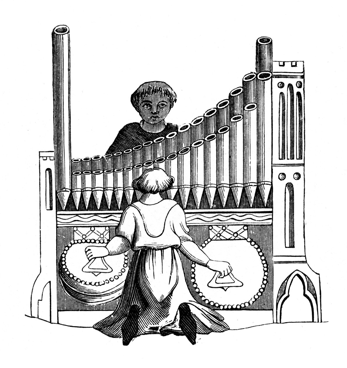Orgel med et enkelt keyboard, 1300-tallet, 1870 af Unbekannt