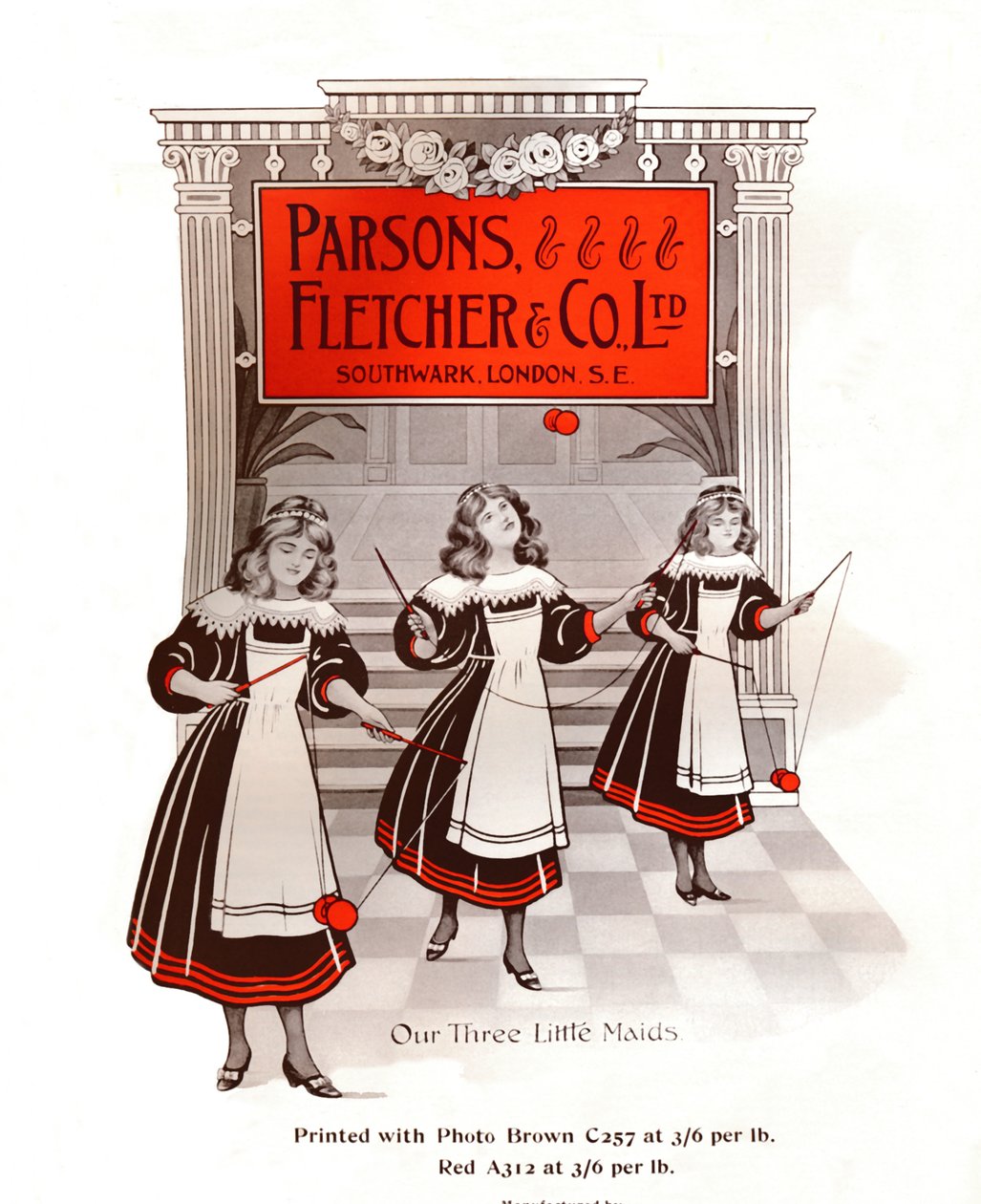 Vores tre små tjenestepiger - Parsons, Fletcher & Co., Ltd.-annonce, 1909. af Unbekannt