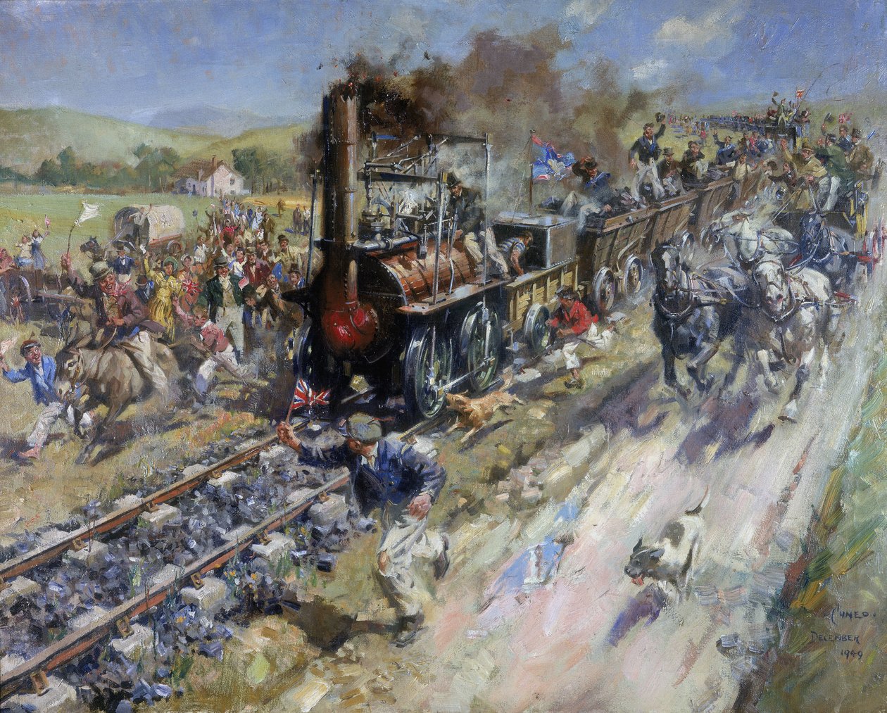 Åbning af den første offentlige linje af Stockton og Darlington Railway af Unbekannt