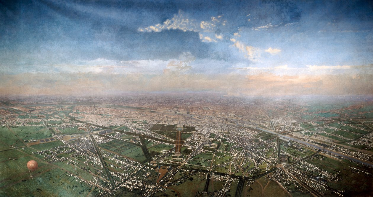 Overordnet udsigt over Paris, taget fra observatoriet i en ballon, 1855 af Unbekannt