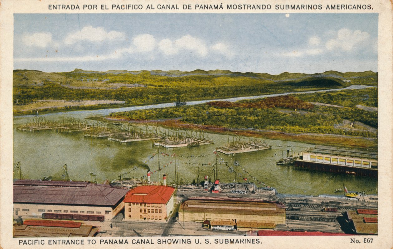 Stillehavets indgang til Panamakanalen viser amerikanske ubåde, c1920