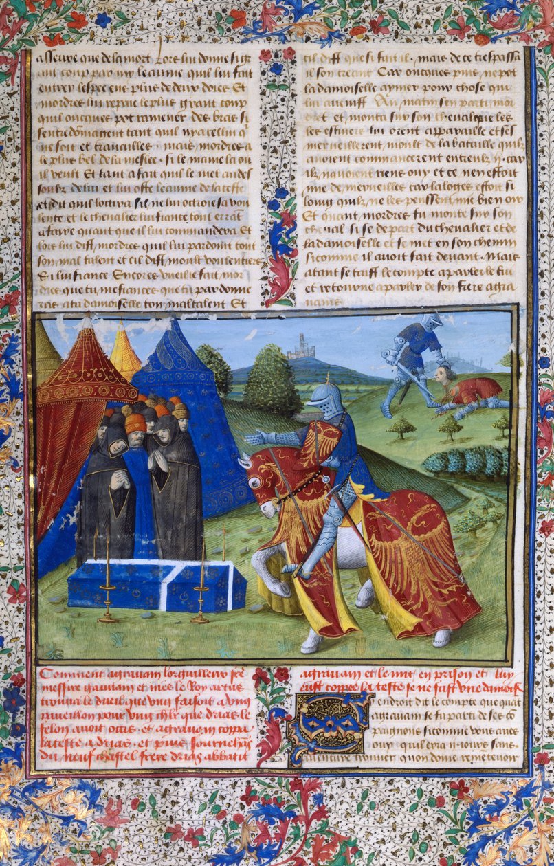 Side fra Le Livre de Lancelot du Lac Bogen om Sir Lancelot of the Lake, 1400-tallet af Unbekannt