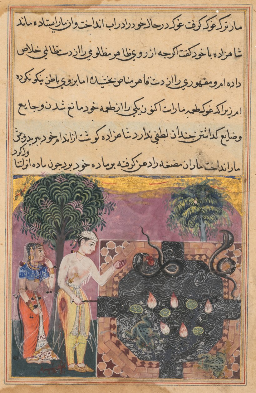 Side fra Tales of a Parrot Tuti-nama: Attende nat: Prinsen, ca. 1560. af Unbekannt