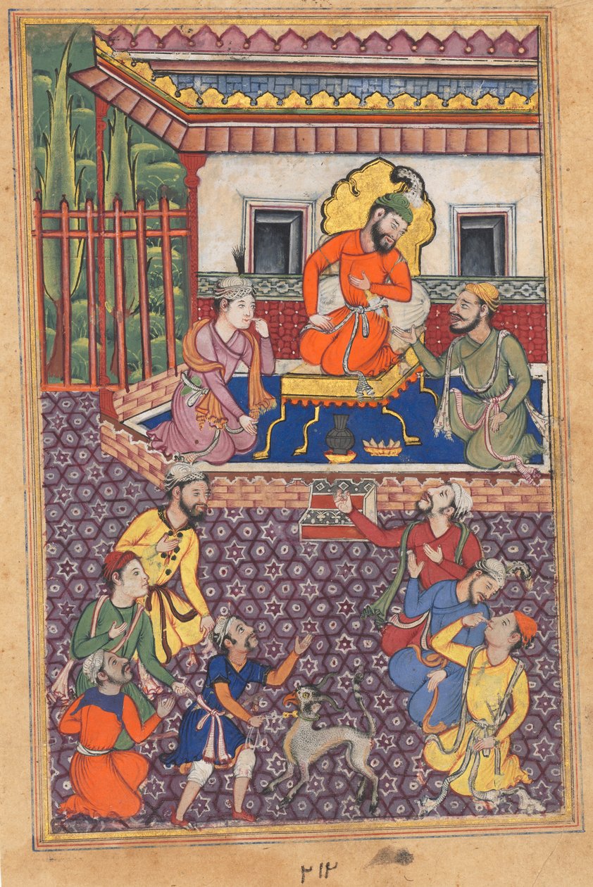 Side fra Tales of a Parrot Tuti-nama: Sjetteogfyrre nat: Retten til Raja of Ujjain, ca. 1560 af Unbekannt