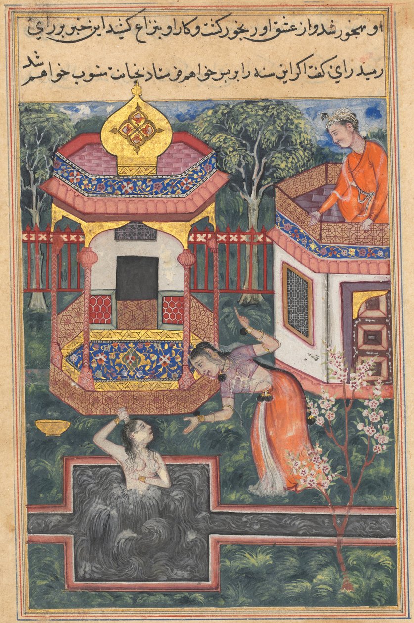 Side fra Tales of a Parrot Tuti-nama: Femogtredive nat: Søn af kongen af Babylon, ca. 156 af Unbekannt