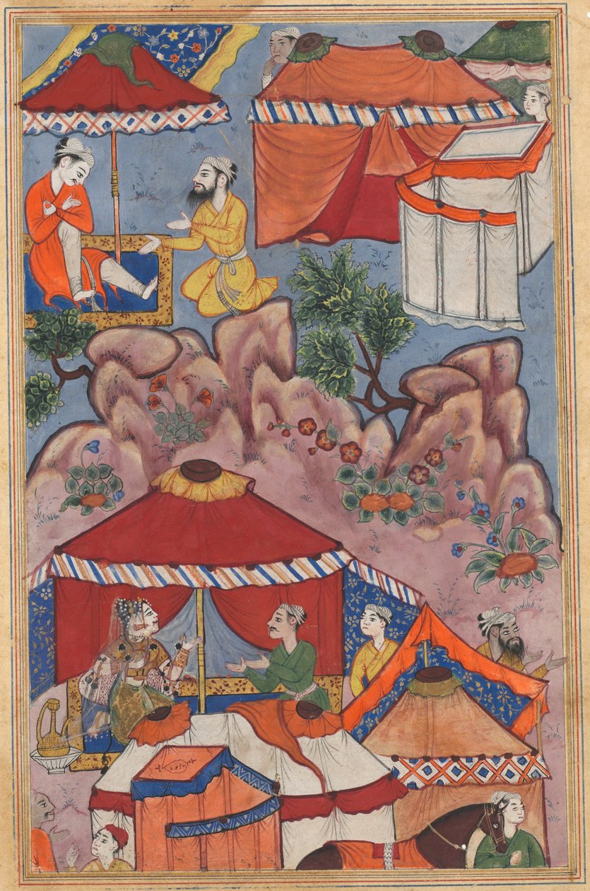 Side fra Tales of a Parrot Tuti-nama: Fjerogtyvende nat: Bashir betror sin kærlighed, ca. 1560. af Unbekannt