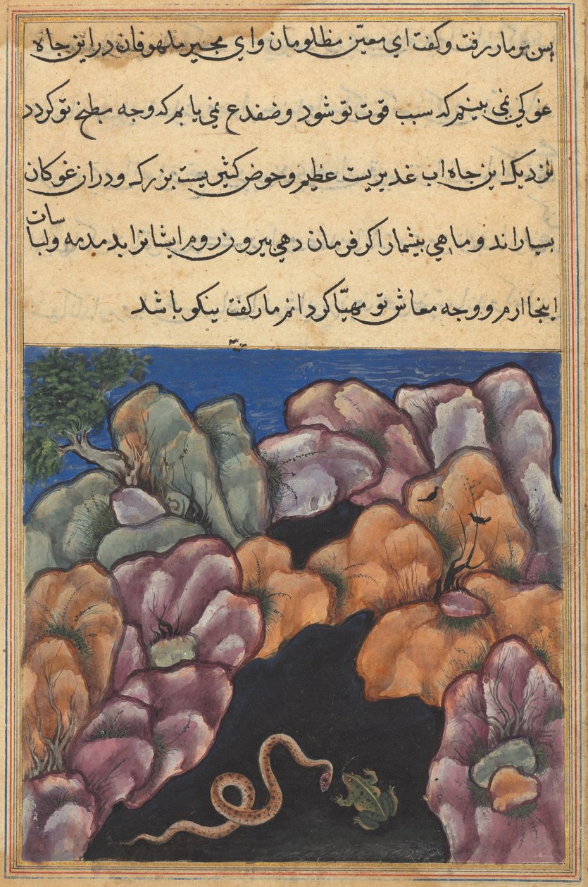 Side fra Tales of a Parrot Tuti-nama: Seksogtyvende nat: Slangen kommer ind..., ca. 1560. af Unbekannt