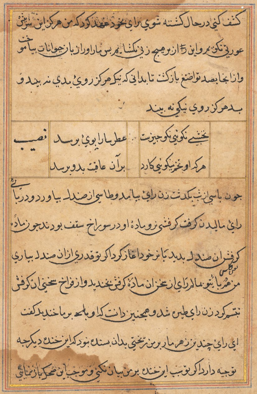 Side fra Tales of a Parrot Tuti-nama: tekstside, ca. 1560. af Unbekannt