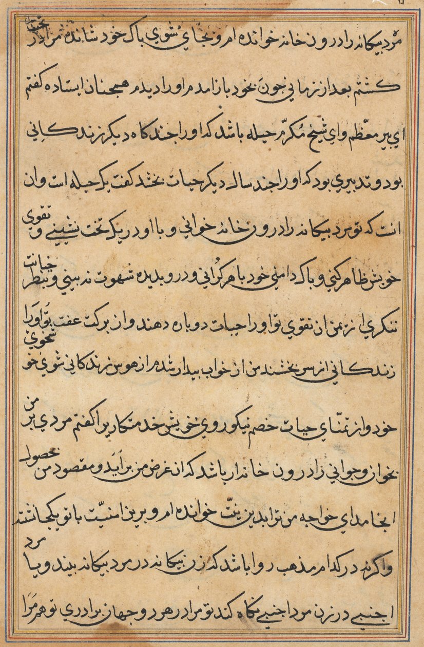 Side fra Tales of a Parrot Tuti-nama: tekstside, ca. 1560. af Unbekannt