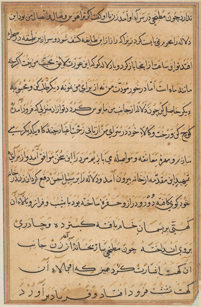 Side fra Tales of a Parrot Tuti-nama: tekstside, ca. 1560. af Unbekannt