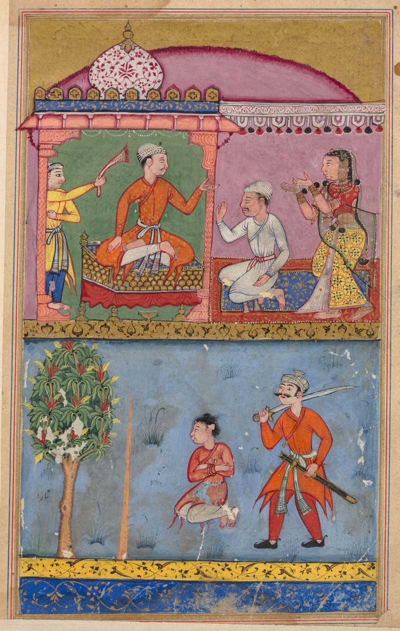 Side fra Tales of a Parrot Tuti-nama: tekstside, ca. 1560. af Unbekannt