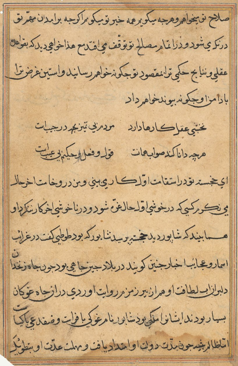 Side fra Tales of a Parrot Tuti-nama: tekstside, ca. 1560. af Unbekannt