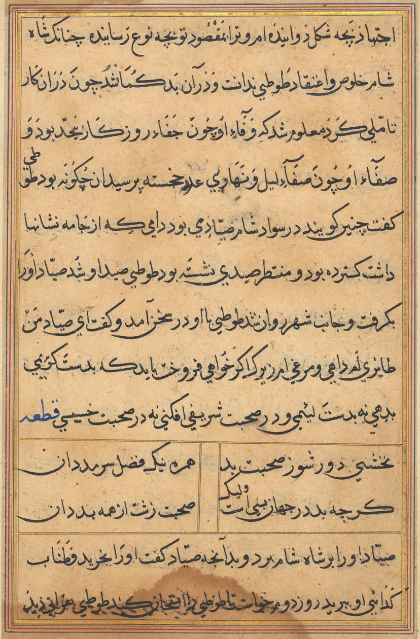 Side fra Tales of a Parrot Tuti-nama: tekstside, ca. 1560. af Unbekannt