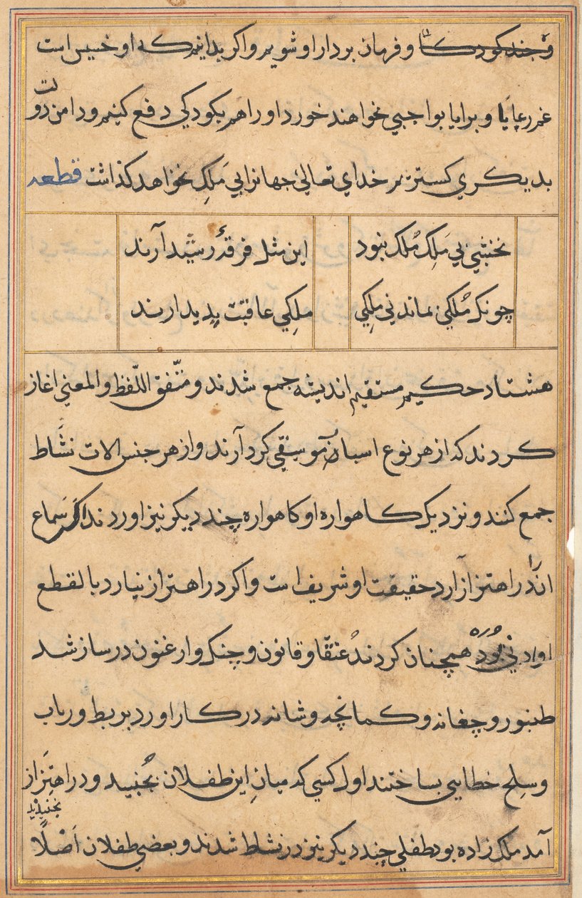 Side fra Tales of a Parrot Tuti-nama: tekstside, ca. 1560. af Unbekannt