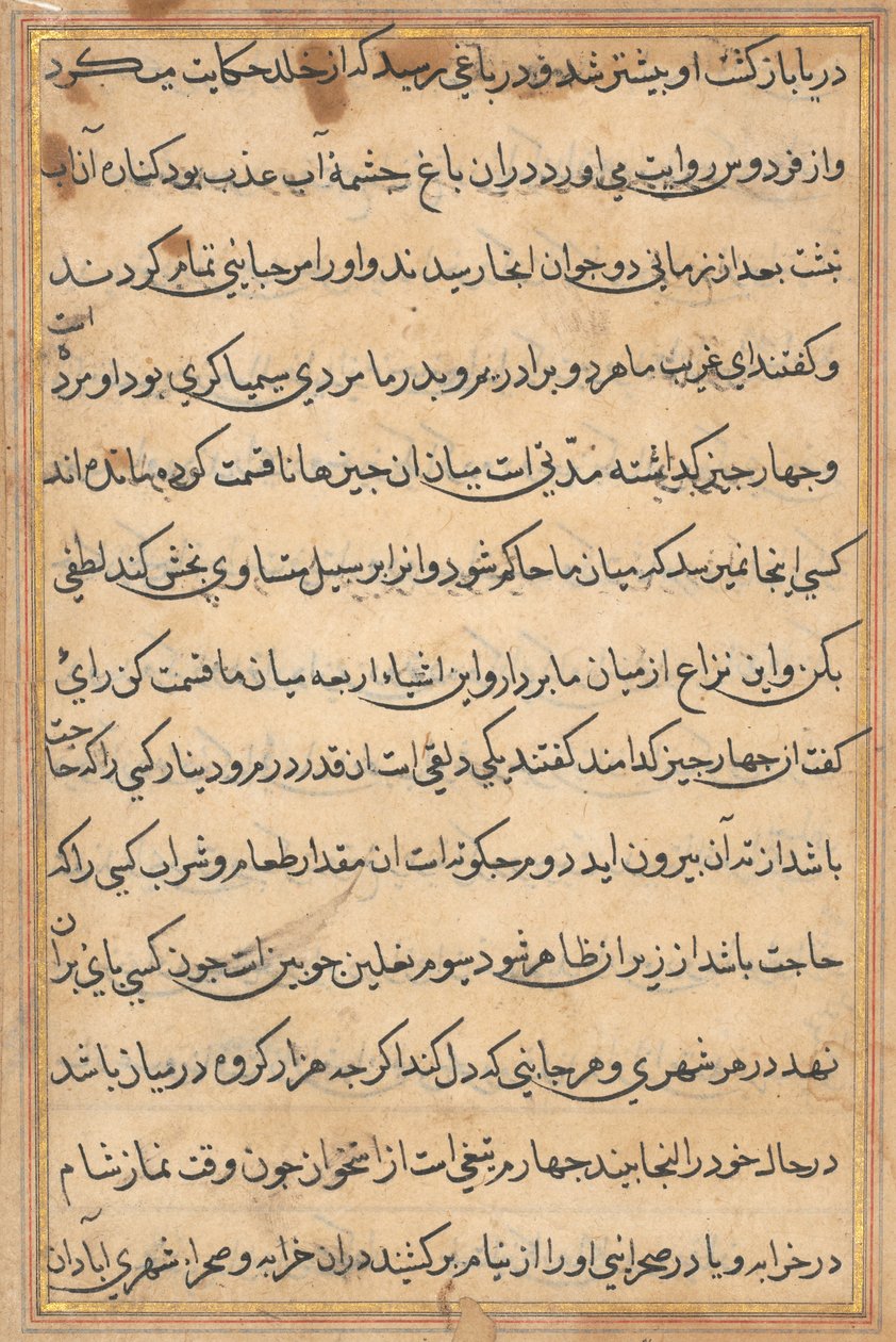 Side fra Tales of a Parrot Tuti-nama: tekstside, ca. 1560. af Unbekannt