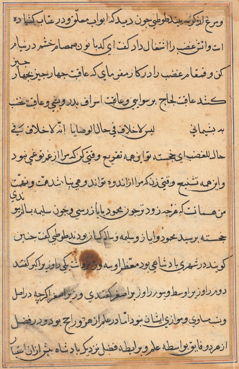Side fra Tales of a Parrot Tuti-nama: tekstside, ca. 1560. af Unbekannt