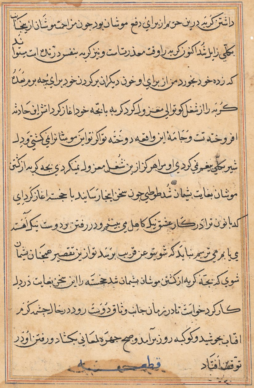 Side fra Tales of a Parrot Tuti-nama: tekstside, ca. 1560. af Unbekannt