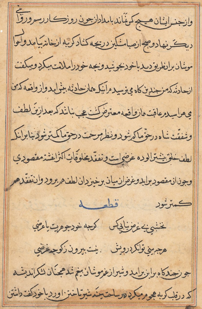 Side fra Tales of a Parrot Tuti-nama: tekstside, ca. 1560. af Unbekannt