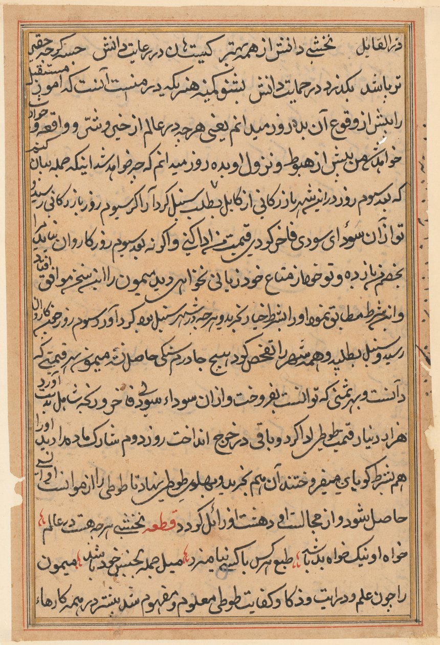Side fra Tales of a Parrot Tuti-nama: tekstside, ca. 1560. af Unbekannt