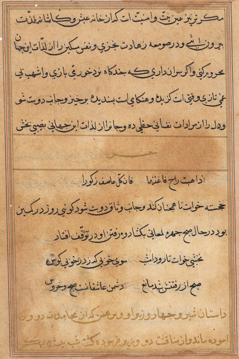 Side fra Tales of a Parrot Tuti-nama: tekstside, ca. 1560. af Unbekannt