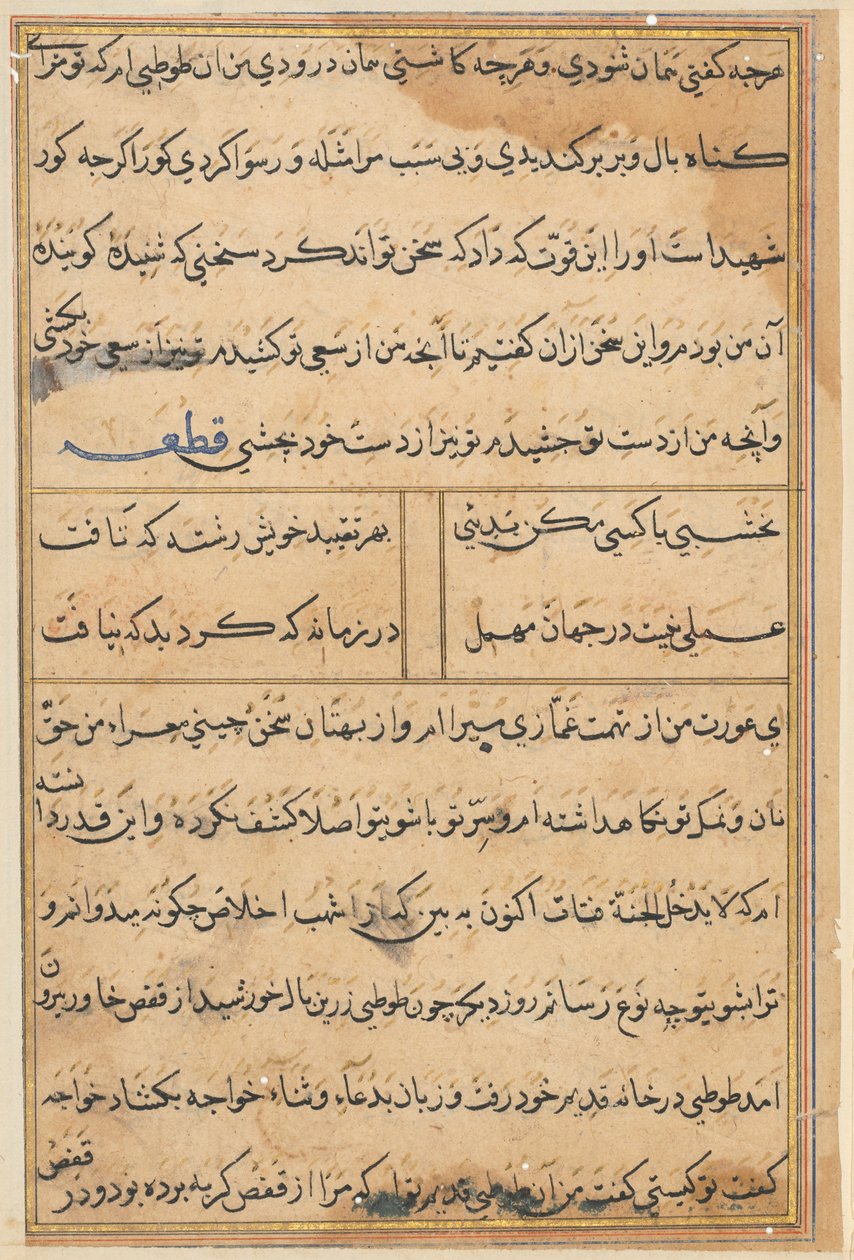 Side fra Tales of a Parrot Tuti-nama: tekstside, ca. 1560. af Unbekannt