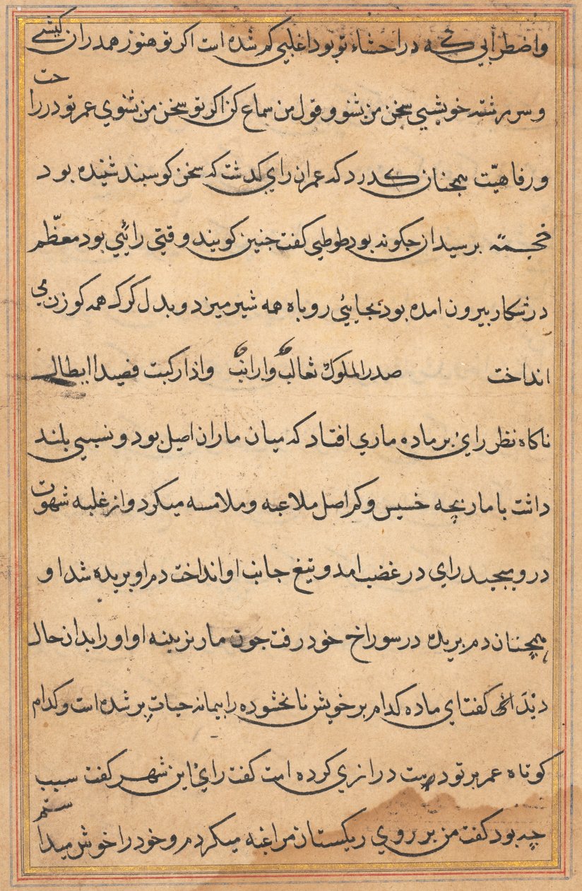 Side fra Tales of a Parrot Tuti-nama: tekstside, ca. 1560. af Unbekannt