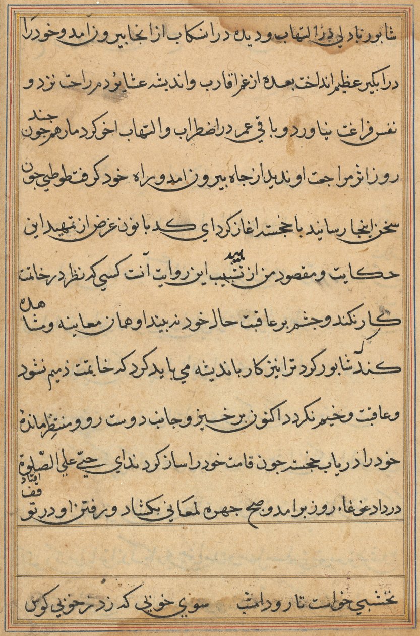 Side fra Tales of a Parrot Tuti-nama: tekstside, ca. 1560. af Unbekannt