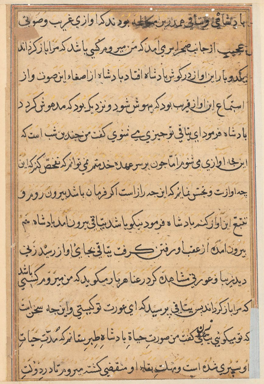Side fra Tales of a Parrot Tuti-nama: tekstside, ca. 1560. af Unbekannt