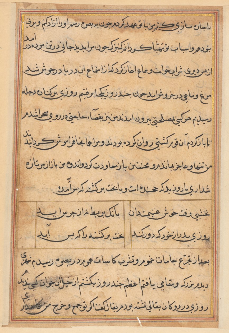 Side fra Tales of a Parrot Tuti-nama: tekstside, ca. 1560. af Unbekannt