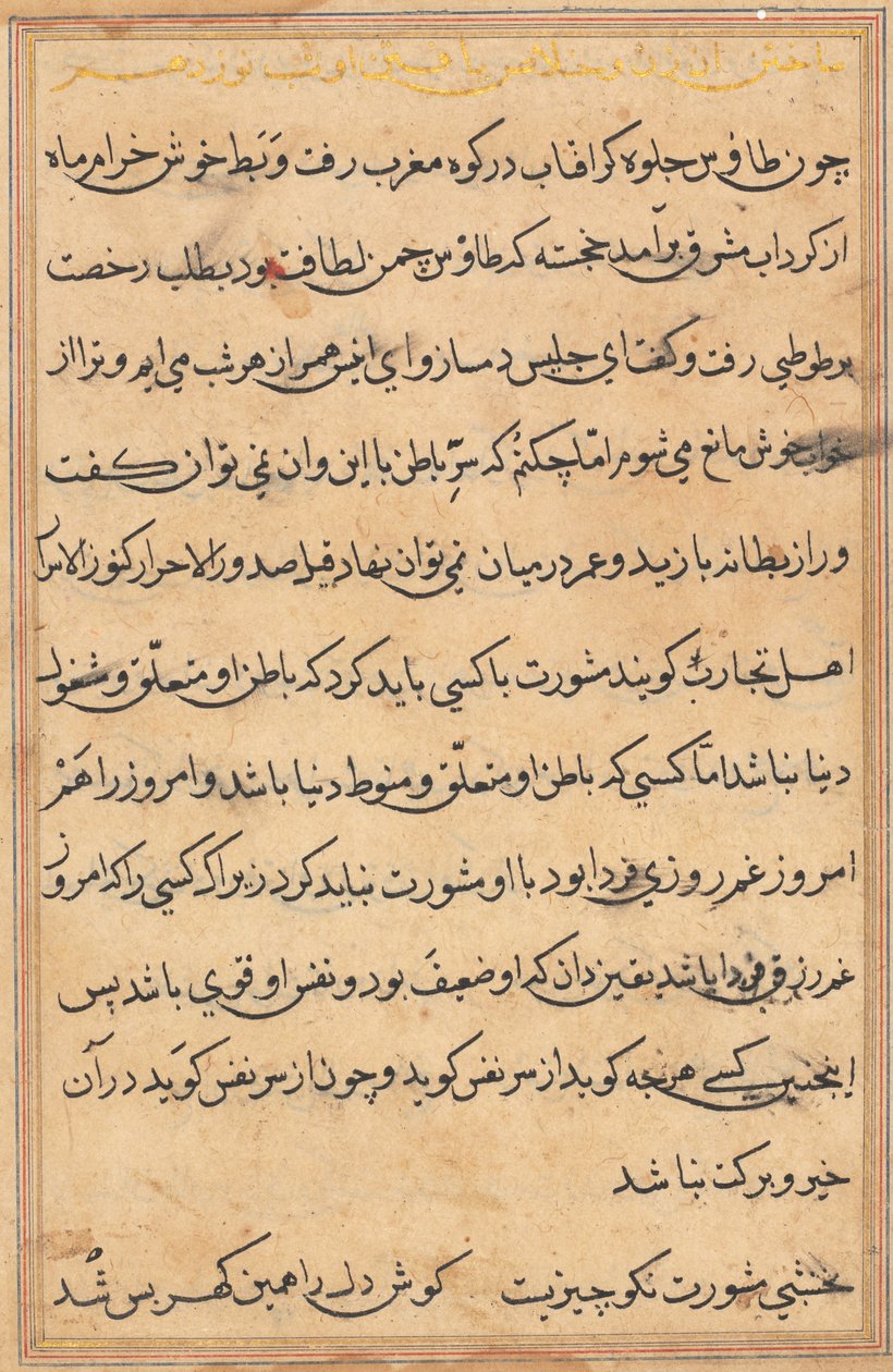 Side fra Tales of a Parrot Tuti-nama: tekstside, ca. 1560. af Unbekannt