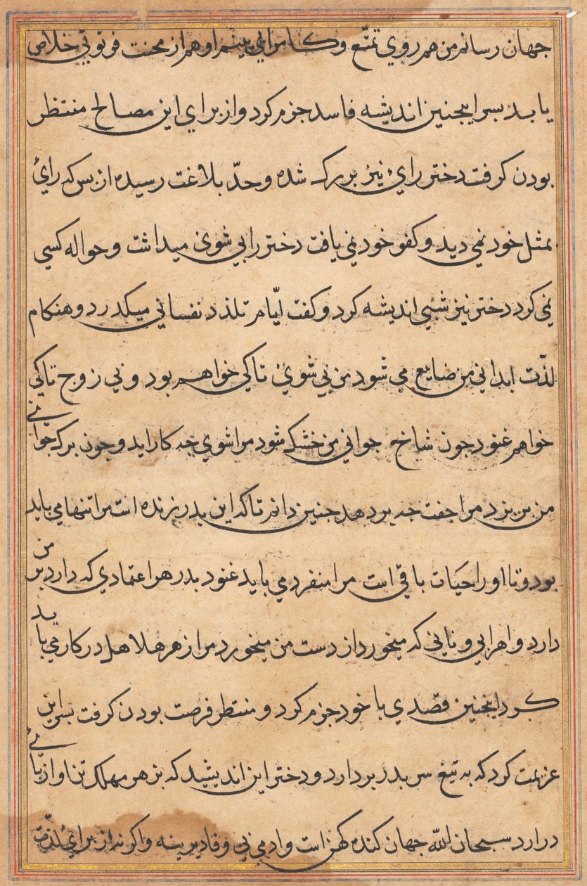 Side fra Tales of a Parrot Tuti-nama: tekstside, ca. 1560. af Unbekannt