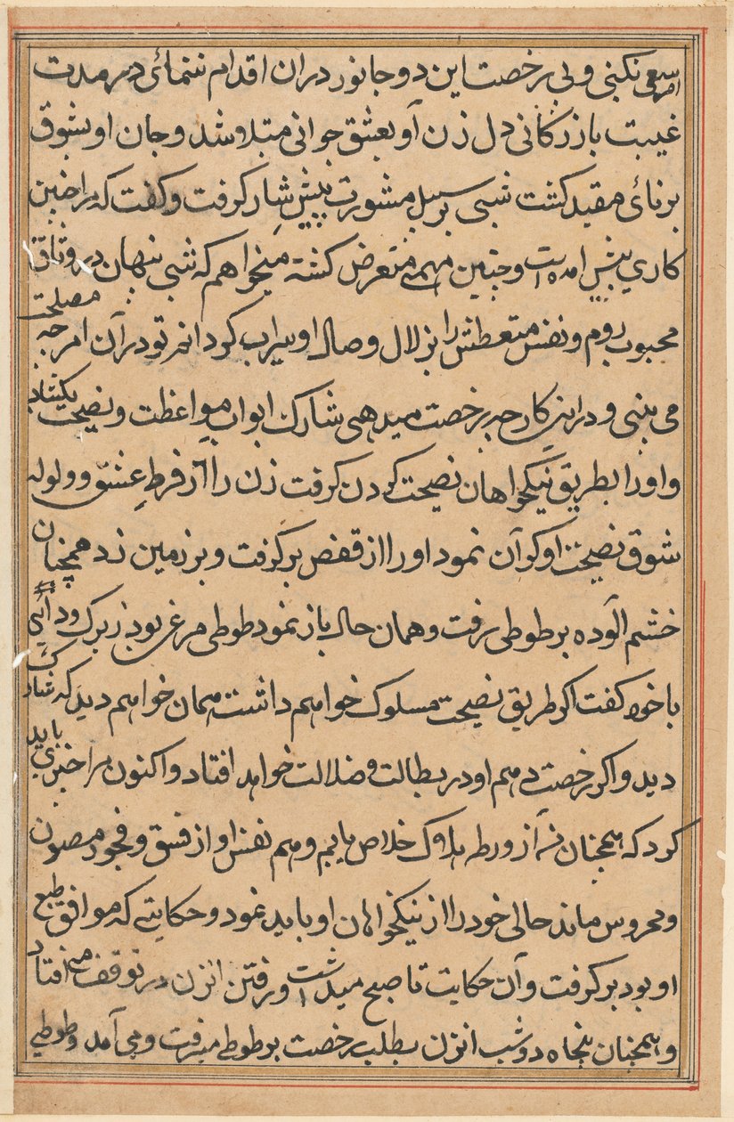 Side fra Tales of a Parrot Tuti-nama: tekstside, ca. 1560. af Unbekannt