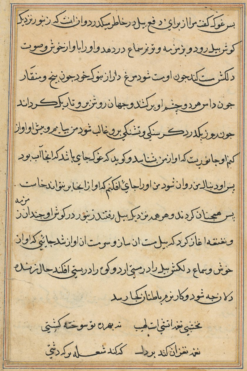 Side fra Tales of a Parrot Tuti-nama: tekstside, ca. 1560. af Unbekannt